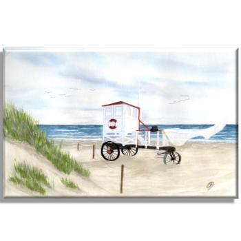 Leinwand 40 x 30 cm Keilrahmen Canvas-Leinen Aquarell Maritim Kunst Druck Kunstdruck Nordsee Insel Baltrum Strand Dünen Meer Badeturm